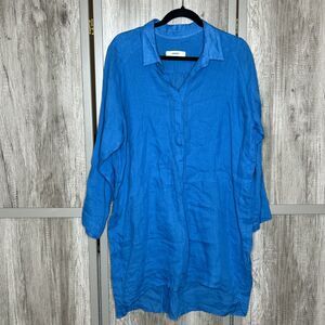 Humanoid Tunic Size L Button Up Shirt Collared Ramie Minimalist Blue